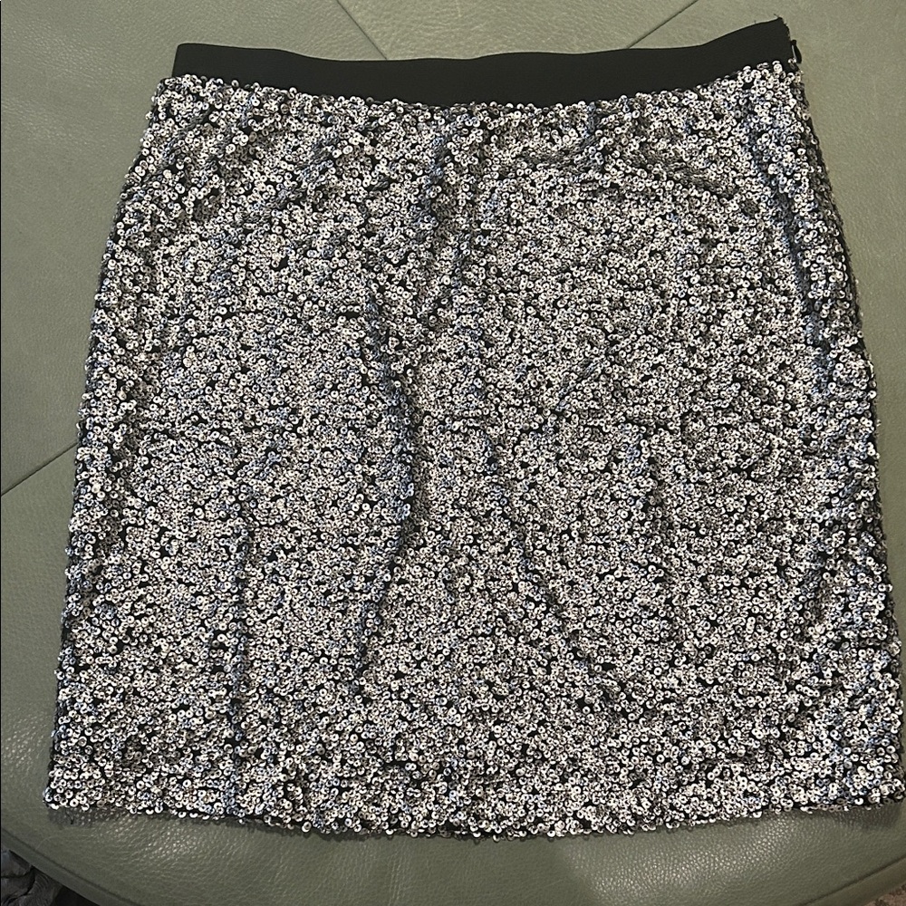 LOFT Black and Silver Sequin Mini Skirt